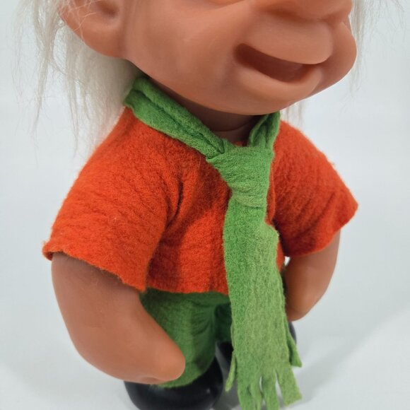 Vintage 1989 Dam Large Boy Troll with Felt Clothes & Hat White Hair Denmark 10" - Picture 3 of 12